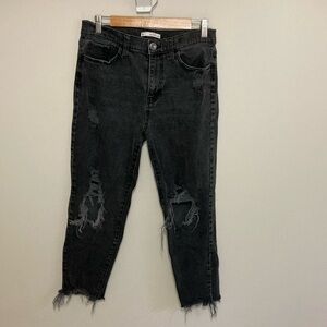 So High Rise Mom Jeans, Black Distressed, Size 9/28W